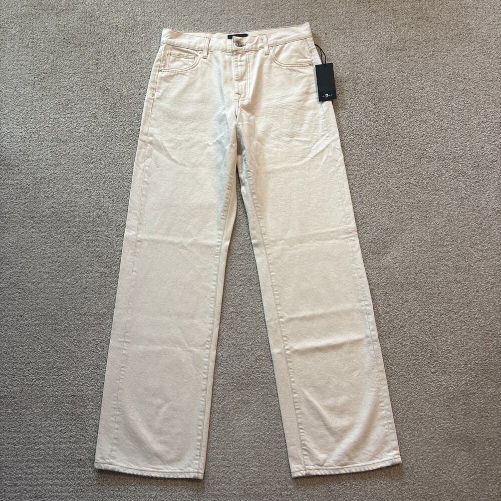 7 For All Mankind The Straight Trouser Sz 27 Solitary Star White Denim 35” In